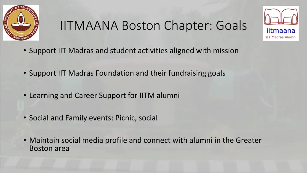 iitmaana boston chapter goals