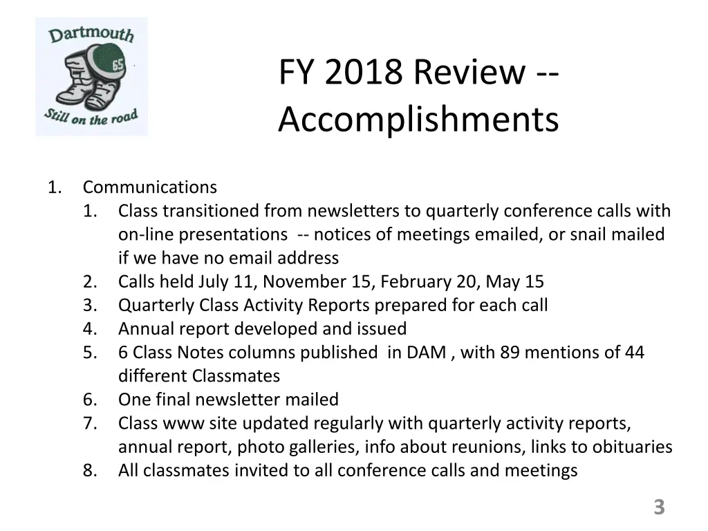 fy 2018 review accomplishments