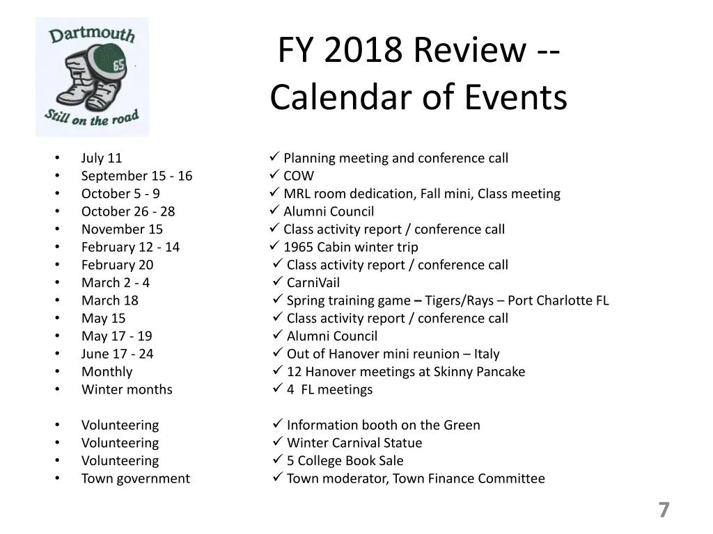 fy 2018 review calendar of events