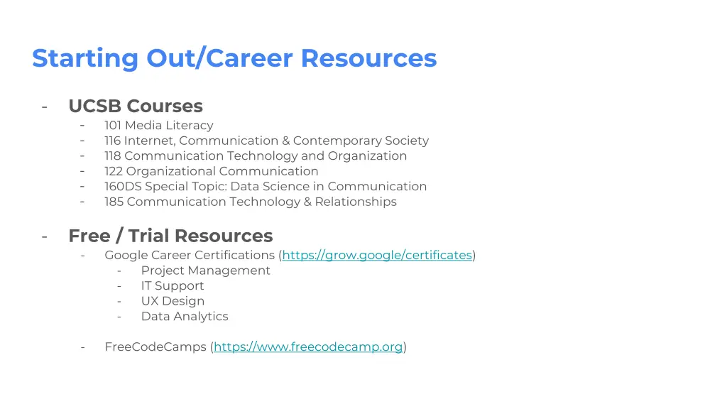 starting out career resources