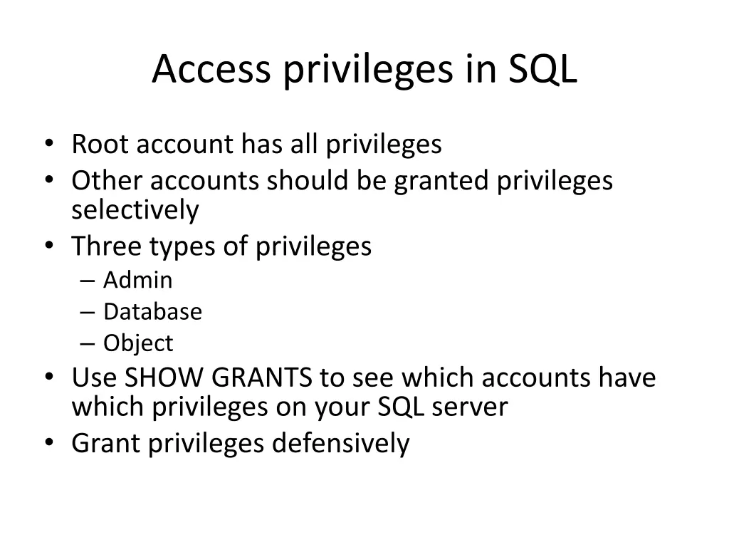 access privileges in sql