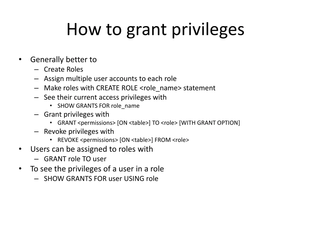 how to grant privileges 1