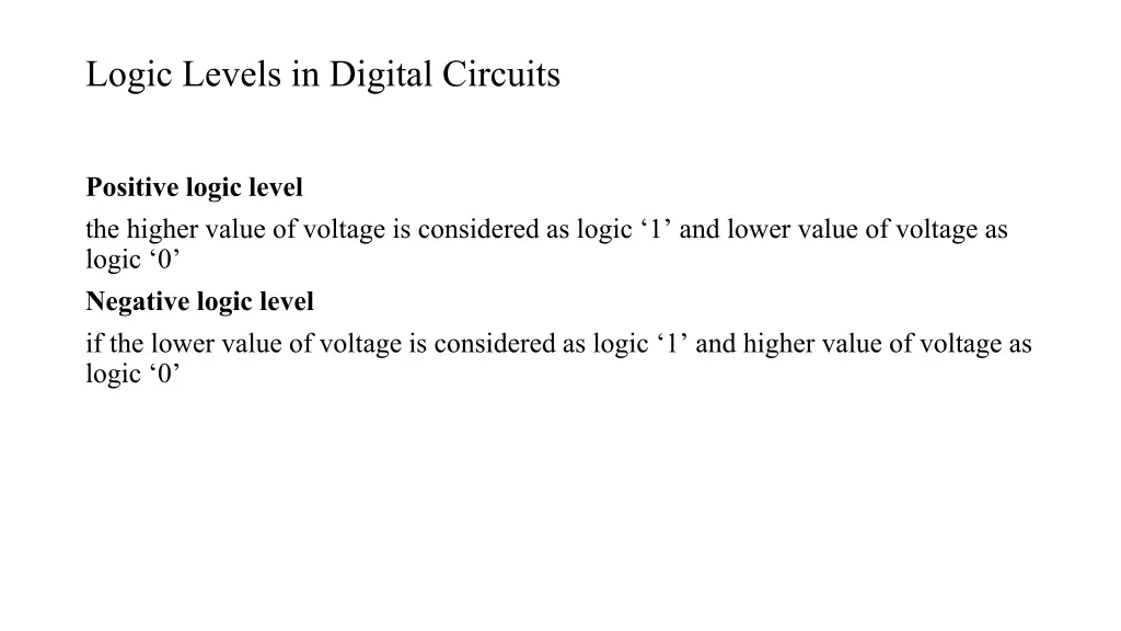 logic levels in digital circuits