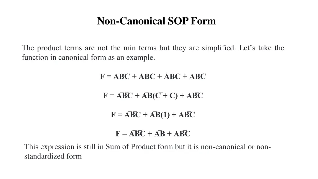 non canonical sop form