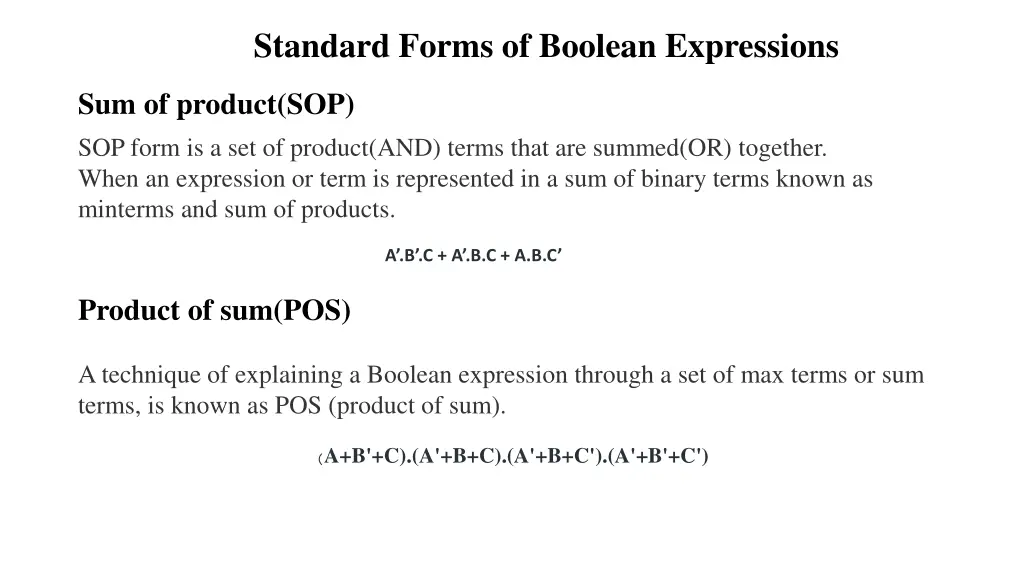standard forms of boolean expressions