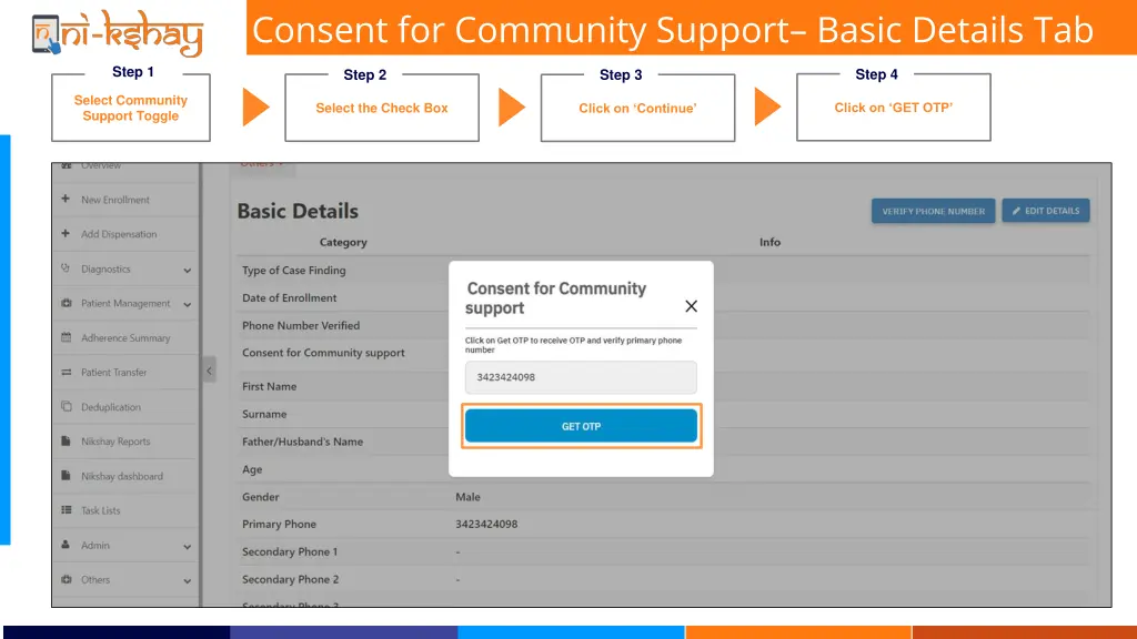 consent for community support basic details tab 3