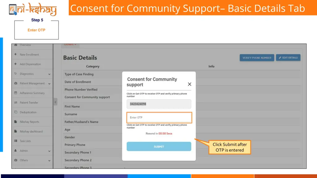 consent for community support basic details tab 4