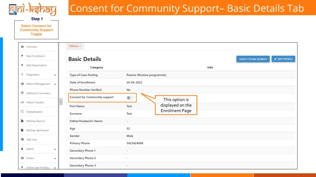 consent for community support basic details tab