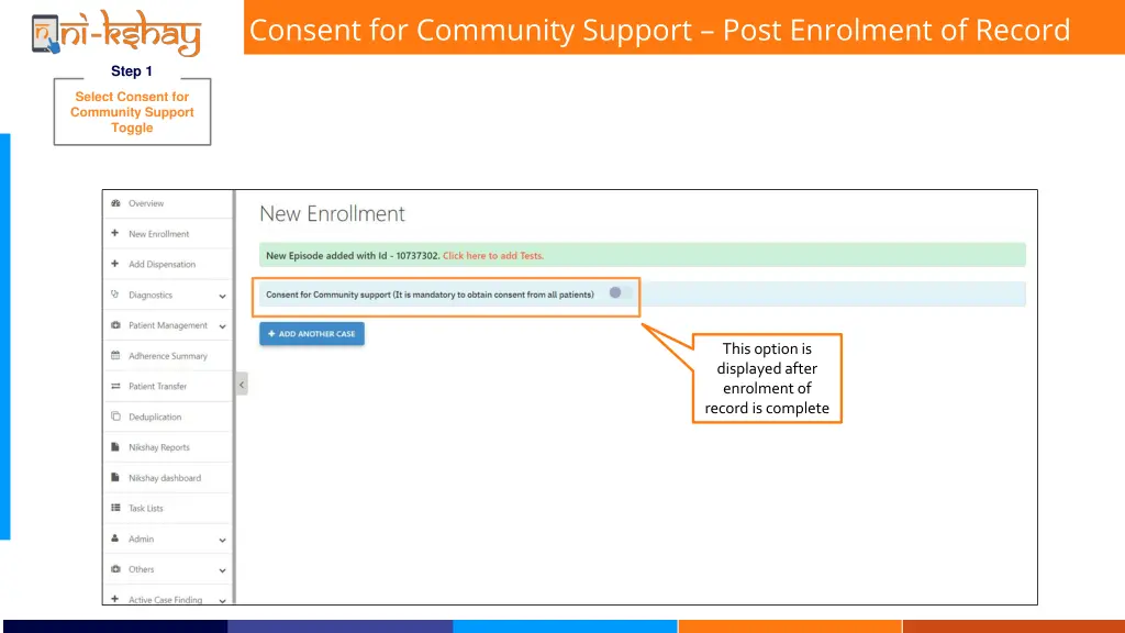 consent for community support post enrolment