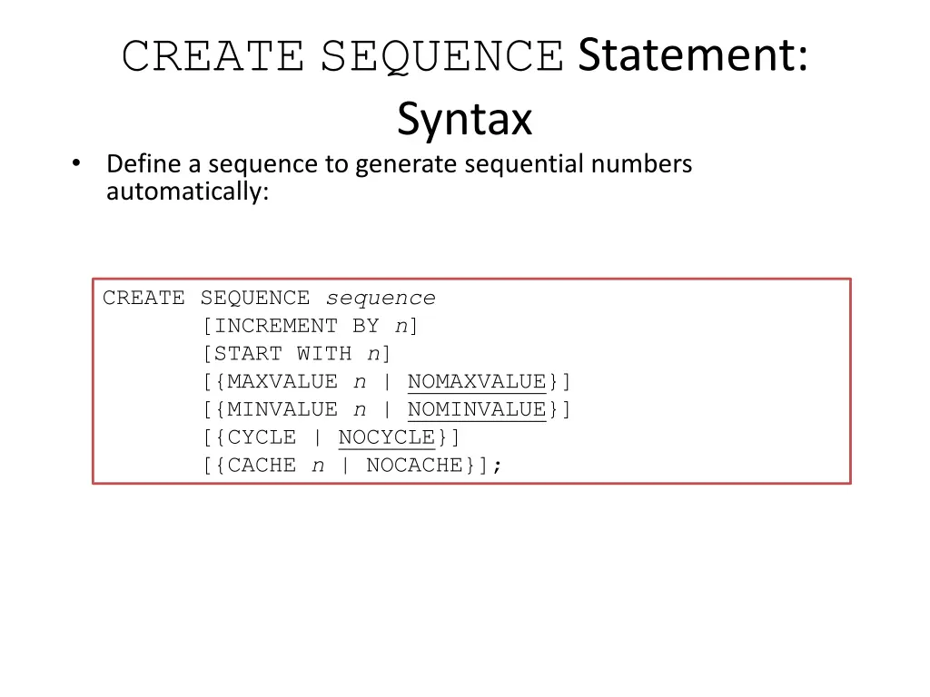 create sequence statement syntax define