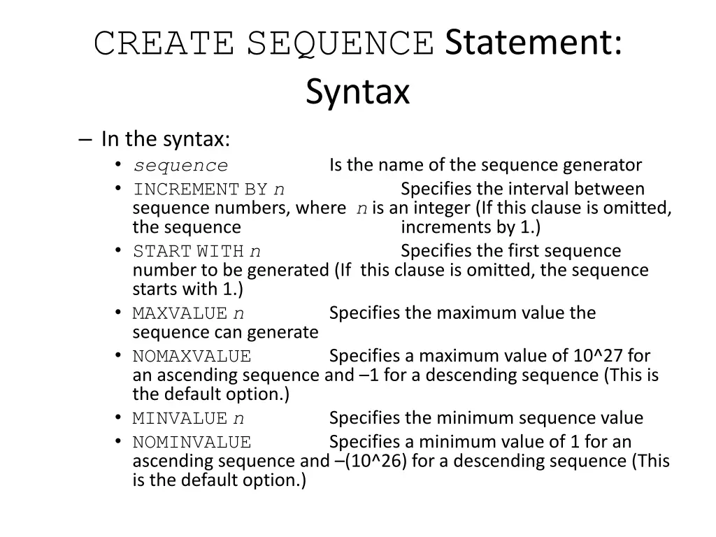 create sequence statement syntax in the syntax