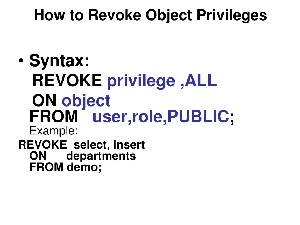 how to revoke object privileges 1