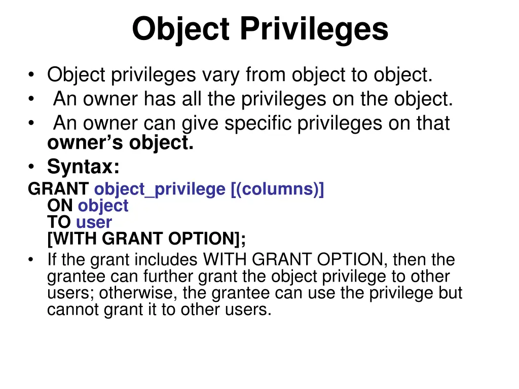 object privileges 2