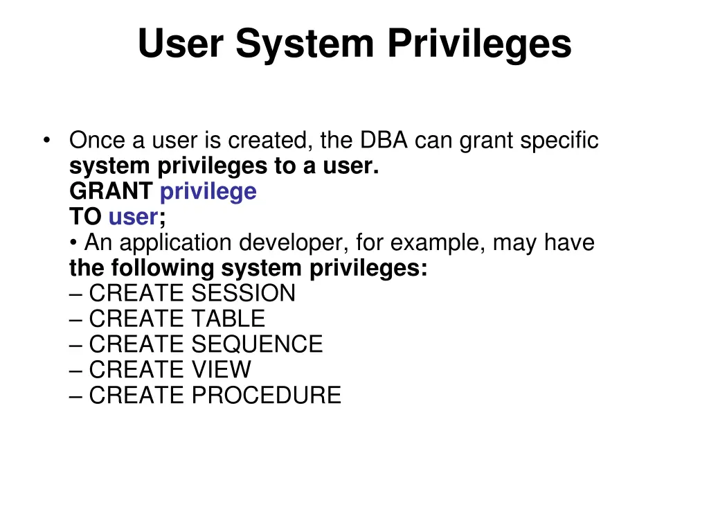 user system privileges