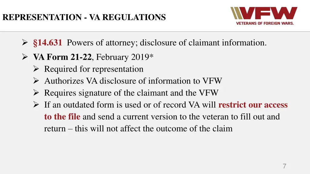 representation va regulations 2