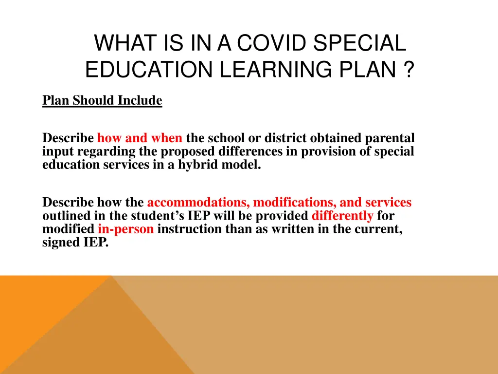 what is in a covid special education learning plan