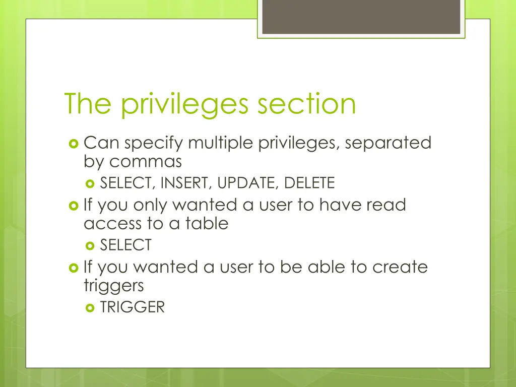 the privileges section