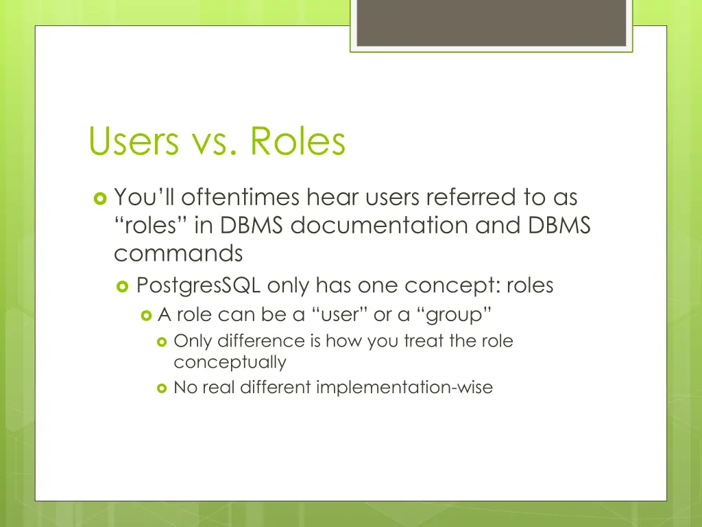 users vs roles