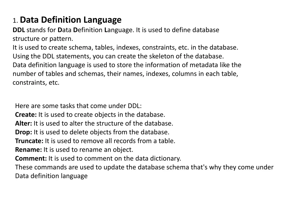 1 data definition language ddl stands