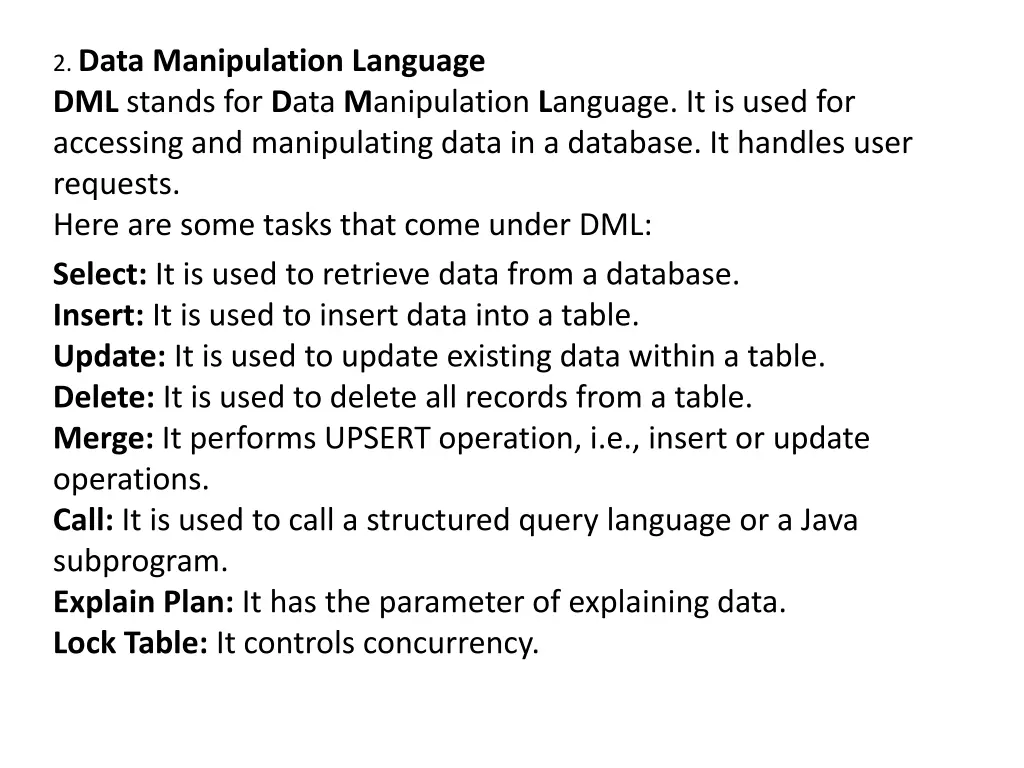 2 data manipulation language dml stands