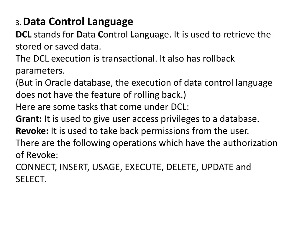 3 data control language dcl stands