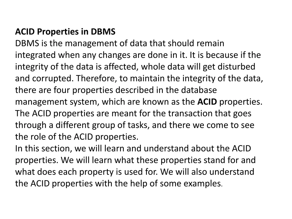 acid properties in dbms dbms is the management