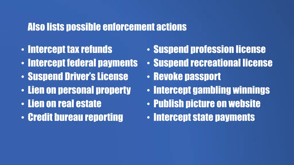 also lists possible enforcement actions