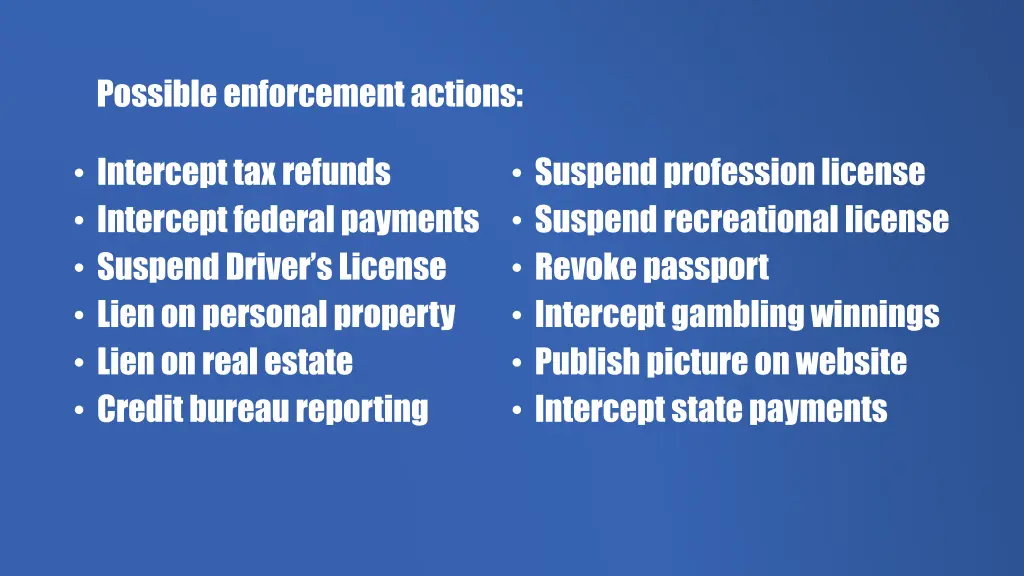 possible enforcement actions