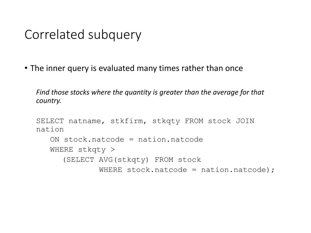 correlated subquery