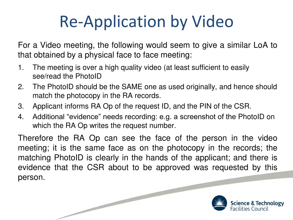 re application by video