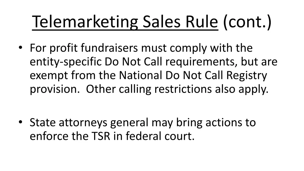 telemarketing sales rule cont