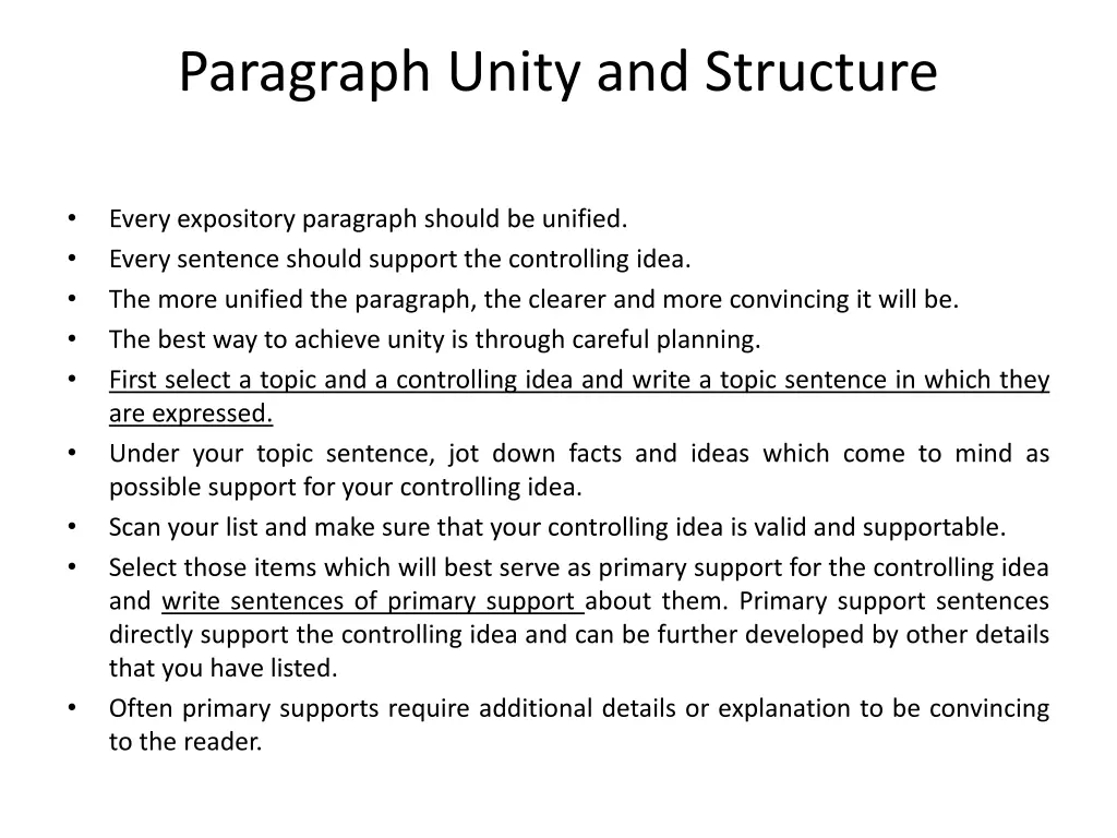 paragraph unity and structure