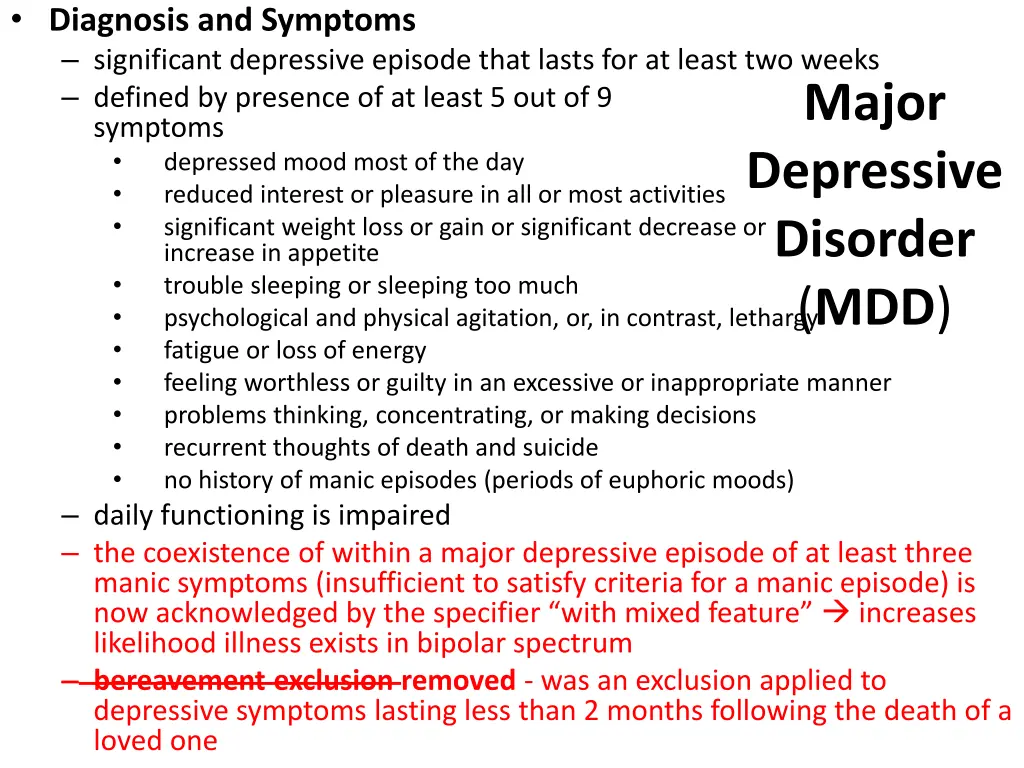 diagnosis and symptoms significant depressive