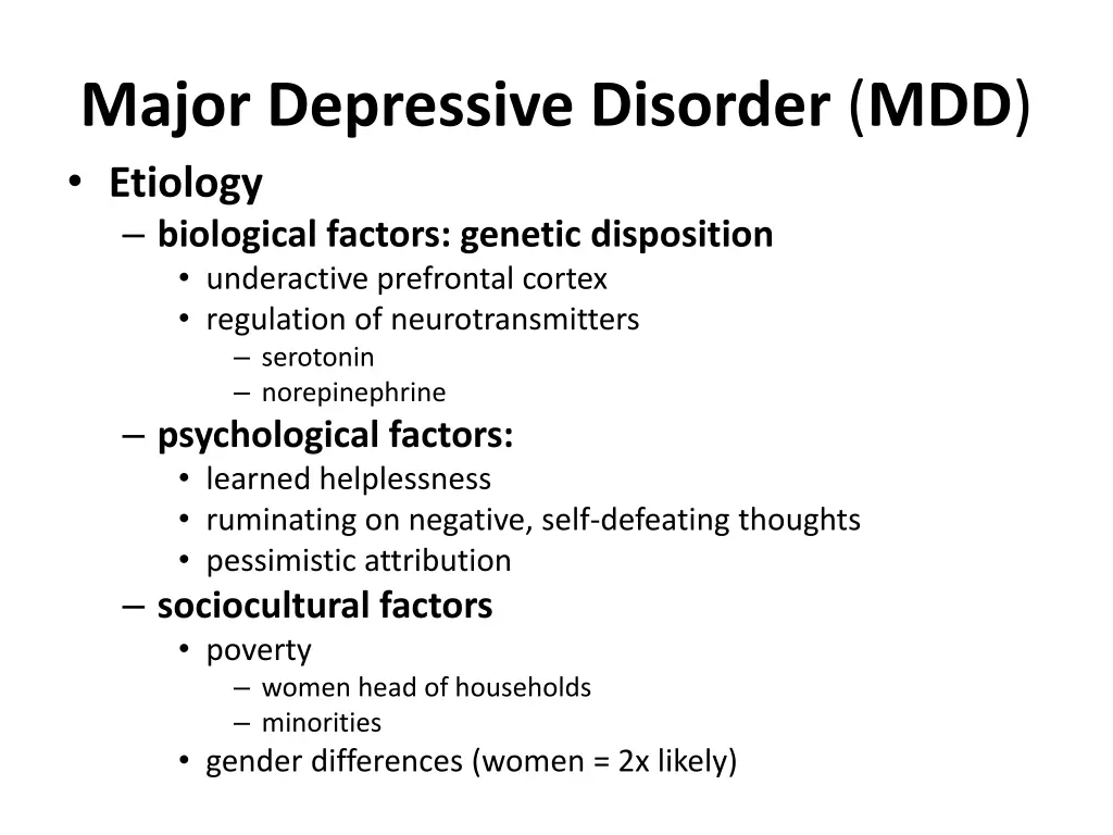 major depressive disorder mdd etiology biological