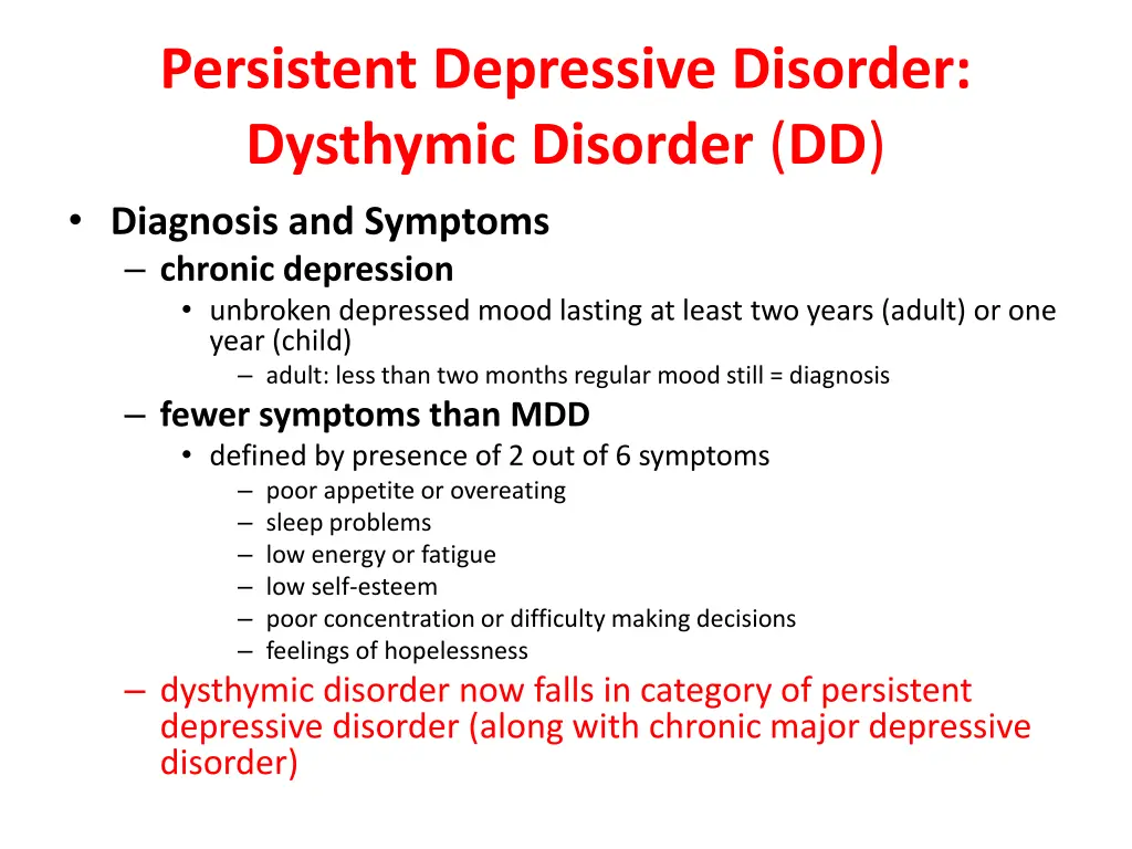 persistent depressive disorder dysthymic disorder