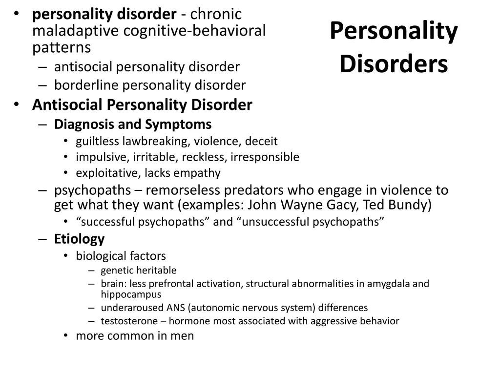 personality disorder chronic maladaptive