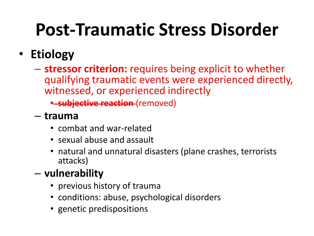 post traumatic stress disorder etiology stressor