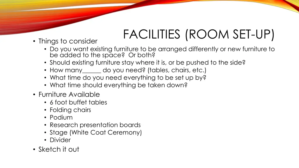 facilities room set up