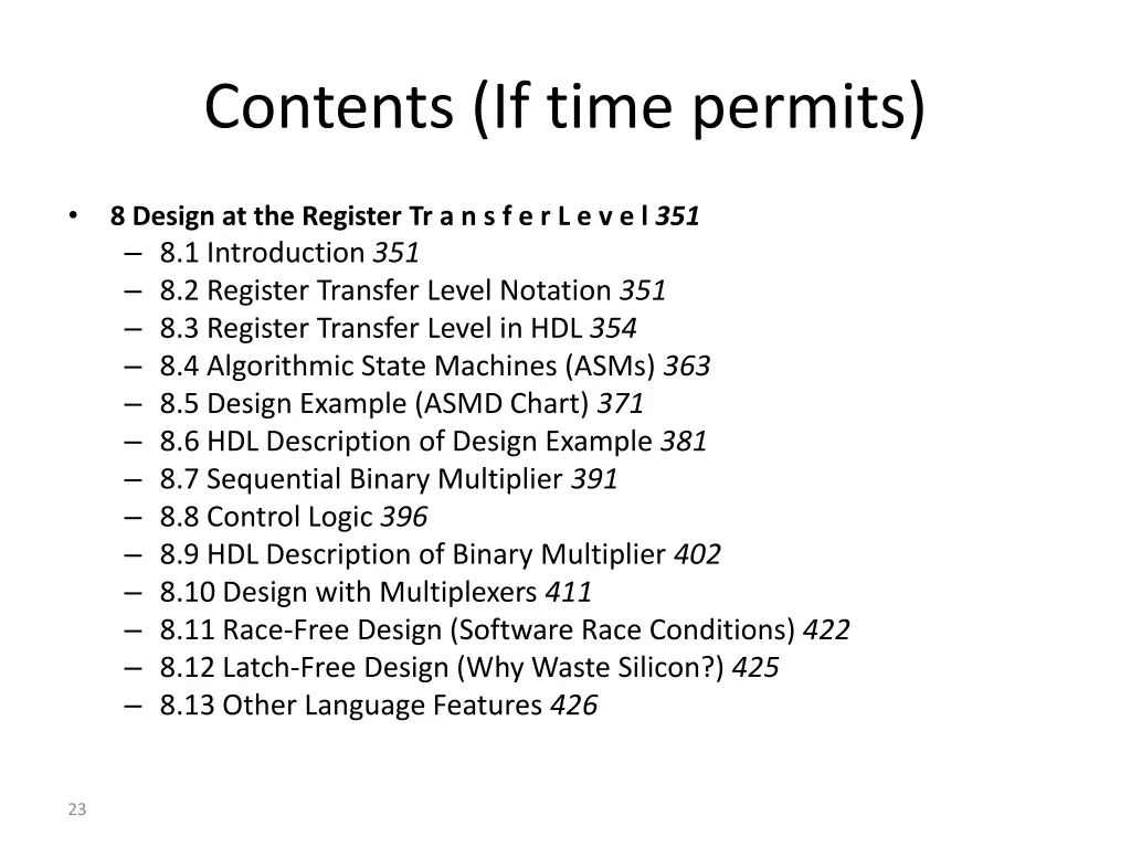 contents if time permits