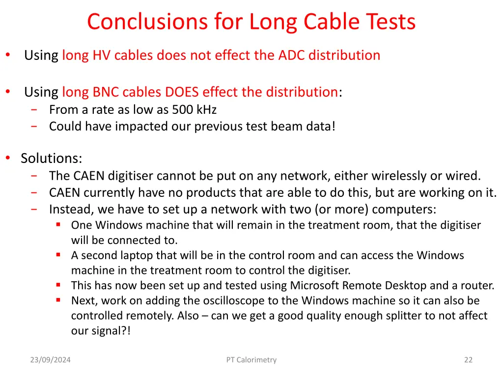 conclusions for long cable tests