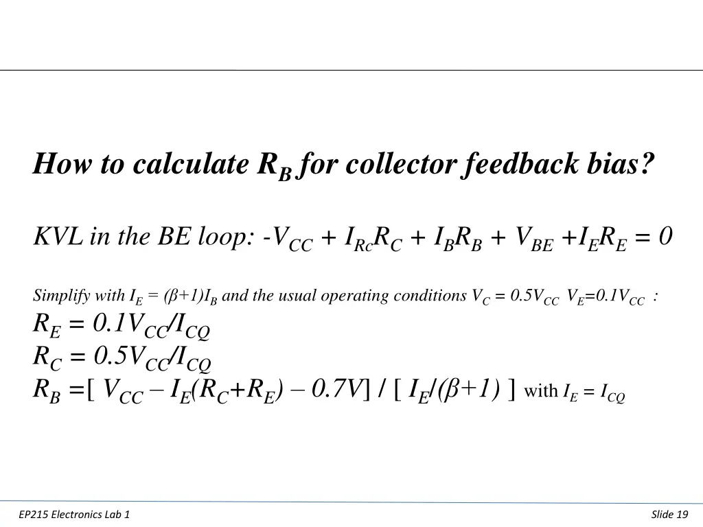 how to calculate r b for collector feedback bias