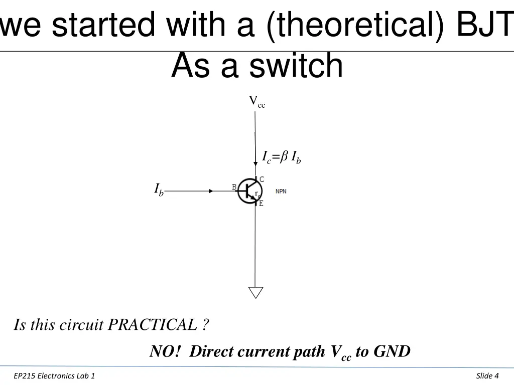 we started with a theoretical bjt as a switch 1