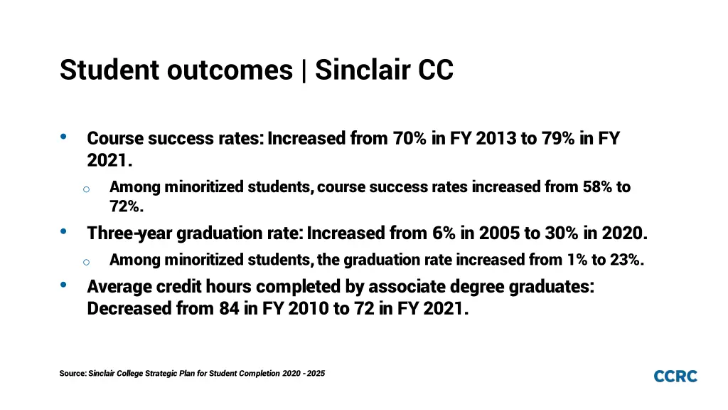 student outcomes sinclair cc