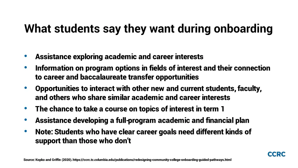 what students say they want during onboarding