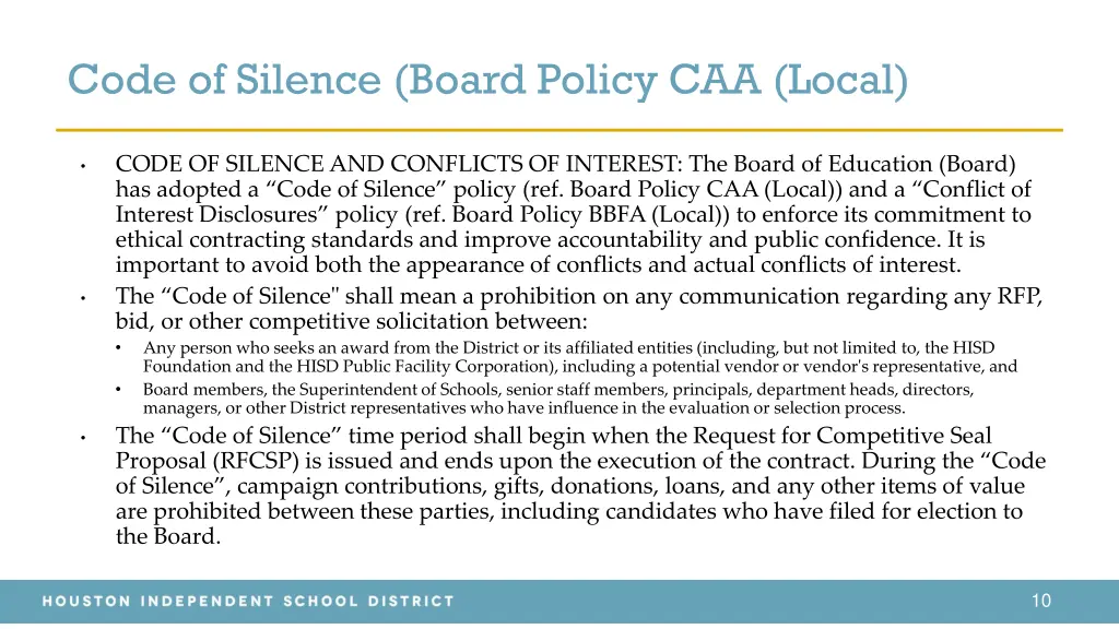 code of silence board policy caa local