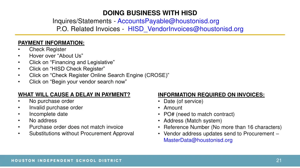 doing business with hisd