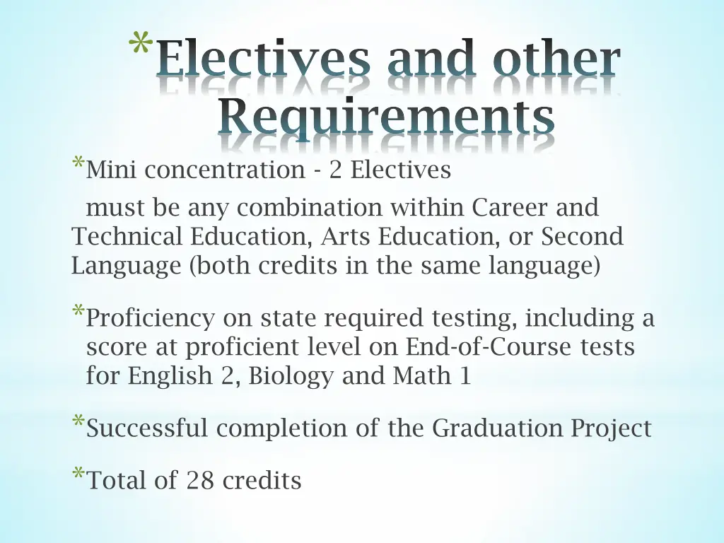 electives and other requirements mini