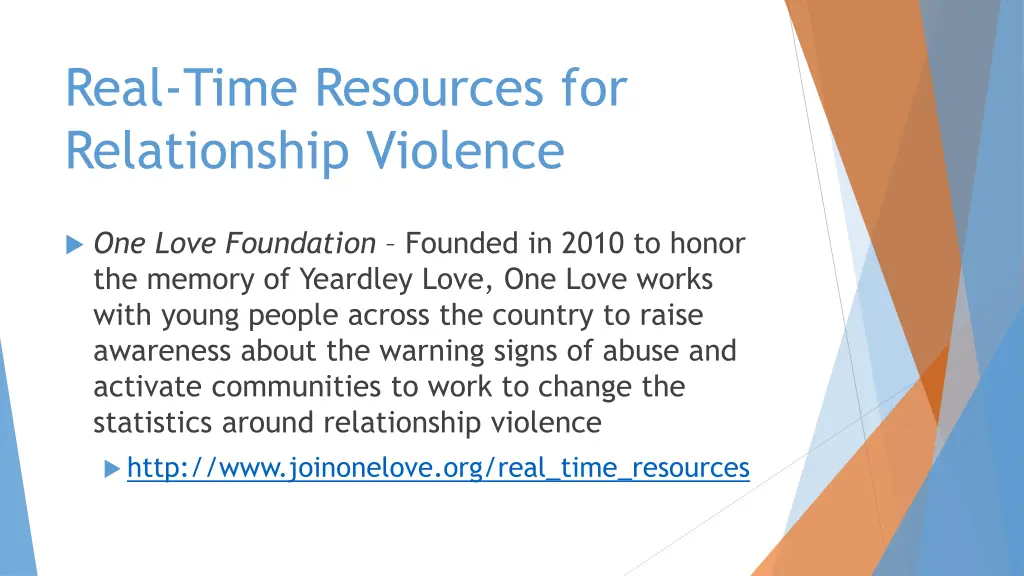 real time resources for relationship violence