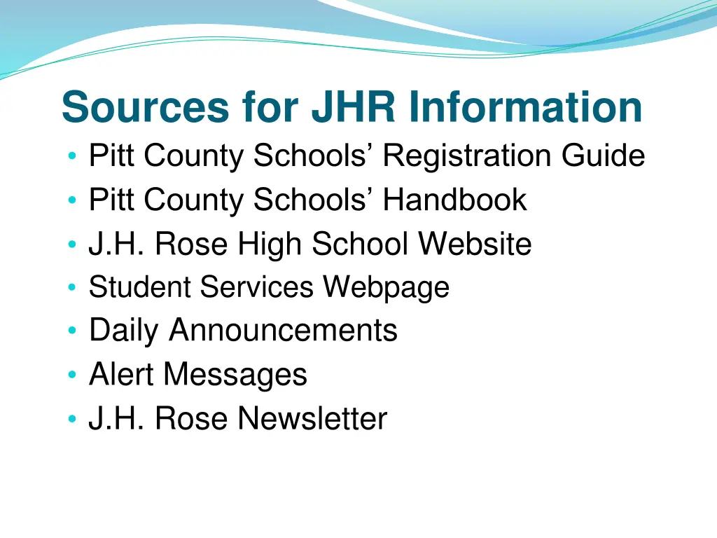 sources for jhr information pitt county schools