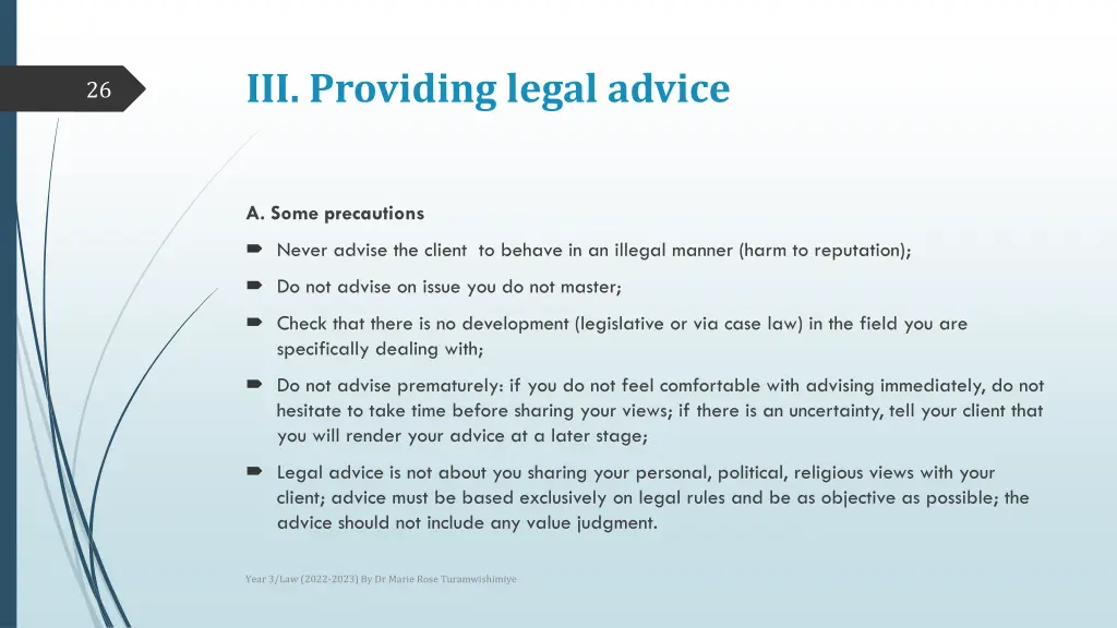 iii providing legal advice